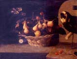 basket of figs with a parrot